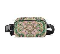 Sac banane mignon style Moyen-Orient Flora Peach and Green pour homme et femme Mini avec sangle réglable pour voyage, course à pied, randonnée, mandiles para mujer de cocina, Flore de style