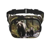 Sac banane Mother Bear And Her Cubs pour femme - Imperméable et réglable - Sac banane tendance et décontracté - Pour la course à pied, l'entraînement, la randonnée, les voyages, noir, taille unique,