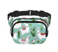 Sac banane motif lama alpaga, cactus tropical, élégant et pratique, réglable, parfait pour les voyages et les activités de plein air, Noir , Taille unique