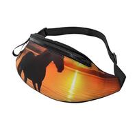 Sac banane motif léopard sauvage pour homme et femme, sac banane tendance, sac banane pour voyage, sport, marche, Couchers de soleil et chevaux du lac, Taille unique
