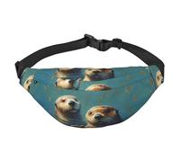 Sac banane motif loutres de mer pour homme et femme - Sac banane à bandoulière pour partout - Sac banane avec sangle réglable - Sac de poitrine décontracté pour la randonnée en plein air - Noir -