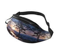 Sac banane, motif silhouette de branche d'arbre au crépuscule, sac à bandoulière réglable pour voyage, marche, course, randonnée, cyclisme, noir, taille unique, Noir , Taille unique