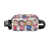 Sac banane multicolore avec cœurs arc-en-ciel pour femmes, hommes, adolescents, sac à bandoulière multifonction, accessoire de voyage, Drapeaux américains pour enfants, 1 size