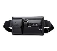 Sac banane multifonction à bandoulière tendance de grande capacité pour homme, sac de poitrine en cuir PU, sac à bandoulière pour téléphone portable, Noir
