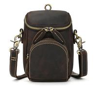 Sac banane multifonction en cuir véritable pour homme, pour moto, vélo, voyage, randonnée, sport, camping, 9391 Marron foncé, 13 x 9 x 19 cm (5.11 x 3.54 x 7.48 inch), Rétro