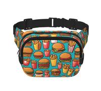 Sac banane multifonction imprimé de hamburger de dessin animé, sac à bandoulière tendance unisexe, sac de rangement de sport de voyage