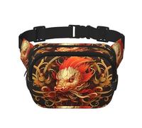 Sac banane multifonction imprimé dragon doré, sac besace unisexe tendance, sac de rangement de sport de voyage