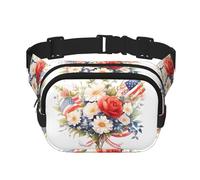 Sac banane multifonction imprimé drapeaux et fleurs, sac besace unisexe tendance, sac de rangement de sport de voyage