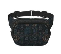 Sac banane multifonction imprimé fond dentelle bleu, sac à bandoulière tendance unisexe, sac de rangement de sport de voyage