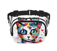 Sac banane multifonction imprimé tête de chat graffiti sac messager tendance unisexe sac de rangement de sport voyage