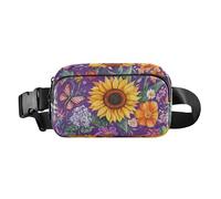 Sac banane multifonction résistant à l'eau pour homme et femme, sac banane pour voyage, course à pied, randonnée, fleurs d'automne, œillet jonquille, romarin, or rose, 16, 1 Size