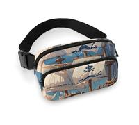 Sac banane nautique sur le thème des pirates nautiques pour homme et femme - Sac banane réglable et décontracté pour voyage, sport, randonnée, blanc, 20,1 x 13 cm, blanc, 7.9x5.1inches