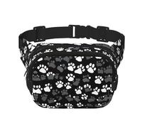 Sac banane noir et blanc avec empreintes de pattes pour homme et femme, sac banane tendance pour entraînement, course, voyage, randonnée, Noir , Taille unique