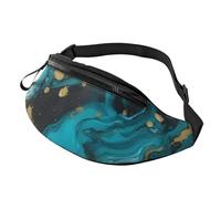 Sac banane Pad Teckel pour homme et femme, sac banane tendance, sac banane pour voyage, sport, marche, Turquoise, bleu doré, marbre, Taille unique