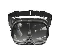 Sac banane Paris Tour Eiffel et nuage avec extension pour homme et femme avec poches zippées, noir, One Size