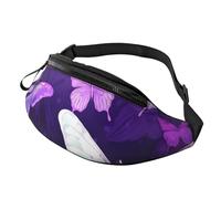 Sac banane personnalisé avec imprimé papillons blancs et violets, sac à bandoulière léger et polyvalent pour les aventures quotidiennes et en plein air, Noir , Taille unique, Sac à dos décontracté