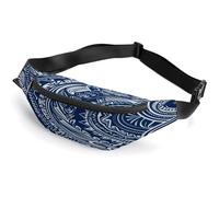 Sac banane personnalisé avec sangle réglable, beau sac banane décontracté pour voyage, sport, course à pied, randonnée, Motif tribal maori polynésien bleu, 36*15cm, Sac à dos décontracté