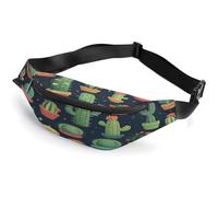 Sac banane personnalisé avec sangle réglable, sac banane décontracté pour voyage, sport, course à pied, randonnée, Illustration mignonne en forme de cactus., 36*15cm, Sac à dos décontracté