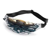 Sac banane personnalisé avec sangle réglable, sac banane décontracté pour voyage, sport, course à pied, randonnée, Océan Soleil Octopus, 36*15cm, Sac à dos décontracté