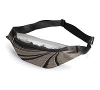 Sac banane personnalisé avec sangle réglable, silhouette de branche d'arbre au crépuscule, sac banane décontracté pour voyage, sport, course à pied, randonnée, Train Track, 36*15cm, Sac à dos