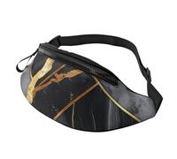 Sac banane personnalisé avec texture marbre noir, imprimé doré, sac à bandoulière léger et polyvalent pour les aventures quotidiennes et en plein air, Noir , Taille unique, Sac à dos décontracté