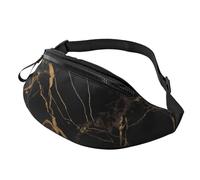 Sac banane personnalisé imprimé marbre noir doré, sac à bandoulière léger et polyvalent pour les aventures quotidiennes et en plein air, Noir , Taille unique, Sac à dos décontracté