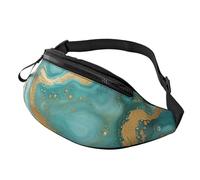 Sac banane personnalisé imprimé marbre turquoise doré, sac à bandoulière léger et polyvalent pour les aventures quotidiennes et en plein air, Noir , Taille unique, Sac à dos décontracté