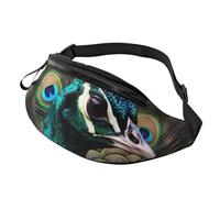 Sac banane personnalisé imprimé paon frais, sac à bandoulière léger et polyvalent pour les aventures quotidiennes et en plein air, Noir , Taille unique, Sac à dos décontracté