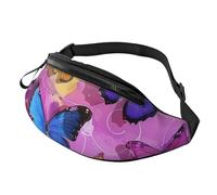 Sac banane personnalisé imprimé papillons violets, sac à bandoulière léger et polyvalent pour les aventures quotidiennes et en plein air, Noir , Taille unique, Sac à dos décontracté