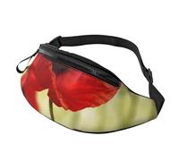 Sac banane personnalisé imprimé rose rouge, sac à bandoulière léger et polyvalent pour les aventures quotidiennes et en plein air, Coquelicot rouge, Taille unique, Sac à dos décontracté