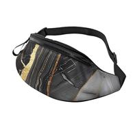 Sac banane personnalisé imprimé texture marbre doré et noir, sac à bandoulière léger et polyvalent pour les aventures quotidiennes et en plein air, Noir , Taille unique, Sac à dos décontracté