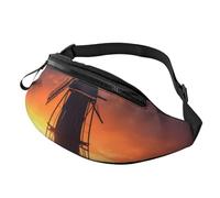 Sac banane personnalisé imprimé tournesol jaune, sac à bandoulière léger et polyvalent pour les aventures quotidiennes et en plein air, Moulin à vent Sunset, Taille unique, Sac à dos décontracté