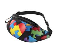 Sac banane personnalisé pour la sensibilisation à l'autisme, pièces de puzzle imprimées en cœur, sac à bandoulière léger et polyvalent pour les aventures quotidiennes et en plein air, Noir , Taille