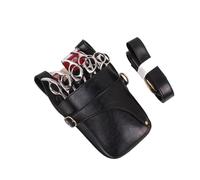 Sac Banane Pour Coiffeur Sac à ciseaux en cuir véritable for coiffure, étui for ciseaux de barbier, étui avec ceinture d'épaule(Black)