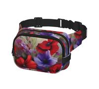 Sac banane pour course à pied, homme et femme, sac banane pour voyage, entraînement, randonnée, fleurs rouges et violettes dans un vase, multicolore, Taille unique, Ceinture porte-monnaie