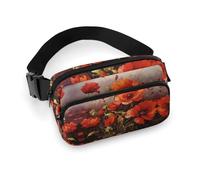 Sac banane pour entraînement, voyage, course décontractée, course à pied, randonnée, cyclisme, peinture à l'huile, fleur rouge, 20 x 13 cm, Peinture à l'huile fleur rouge, 7.9 X 5.1 in