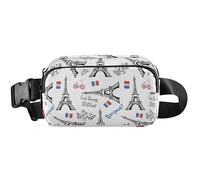 Sac banane pour femme avec pochette de hanche étanche pour femme, 20,3 x 13,5 x 5,8 cm, drôle mignon, Paris Landmark blanc, 20,3 x 13,5 x 5,8 cm, drôle, Paris Landmark Blanc, 8 x 5.3 x 2.3 inch, Drôle