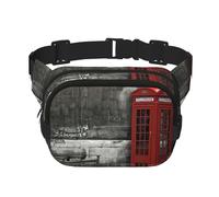 Sac banane pour femme avec sangle réglable pour entraînement/course à pied/randonnée Motif cabine téléphonique britannique, Noir , Taille unique