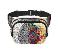 Sac banane pour femme avec sangle réglable pour entraînement/course à pied/randonnée Motif cerveau gauche et droit, Noir , Taille unique