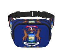 Sac banane pour femme avec sangle réglable pour entraînement/course à pied/randonnée Motif drapeau de l'État du Michigan, Noir , Taille unique