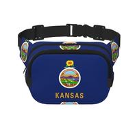 Sac banane pour femme avec sangle réglable pour entraînement/course à pied/randonnée Motif drapeau de l'État du Kansas, Noir , Taille unique