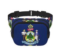 Sac banane pour femme avec sangle réglable pour entraînement/course à pied/randonnée Motif drapeau de l'État du Maine, Noir , Taille unique