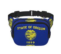 Sac banane pour femme avec sangle réglable pour entraînement/course à pied/randonnée Motif drapeau de l'Oregon, Noir , Taille unique