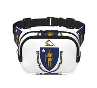 Sac banane pour femme avec sangle réglable pour entraînement/course à pied/randonnée Motif drapeau de l'État du Massachusetts, Noir , Taille unique