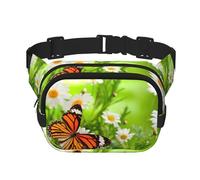 Sac banane pour femme avec sangle réglable pour entraînement/course à pied/randonnée Motif papillon sur marguerite, Noir , Taille unique