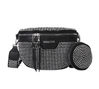 Sac Banane pour Femme avec Strass en polyuréthane - Poche de Ceinture - avec Poche de Poitrine - avec Porte-Monnaie, Pendentif - Bretelles réglables - Sac Banane pour fête, Festival, Sport