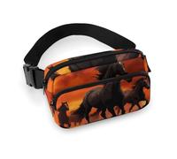 Sac banane pour femme - Chevaux rouges - Nuages lumineux - Sac banane avec poches zippées - Sangle réglable - Pour voyage, cyclisme, course à pied, randonnée, style 20 x 13 cm, Style :, 20x13cm