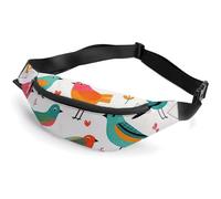 Sac banane pour femme et homme avec clip art oiseau Sac banane Sac banane de sport avec sangle réglable pour voyage, course à pied, entraînement, blanc, 36,6 x 15,9 cm, blanc, 14.2x5.9 Inches