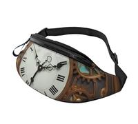 Sac banane pour femme - Grand sac à bandoulière tendance - Motif fleurs hawaïennes et feuilles de palmier - Pour voyage, Horloge steampunk rouillée, Taille unique