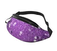 Sac banane pour femme - Grand sac à bandoulière tendance - Motif fleurs hawaïennes et feuilles de palmier - Pour voyage, Paillettes violettes scintillantes., Taille unique